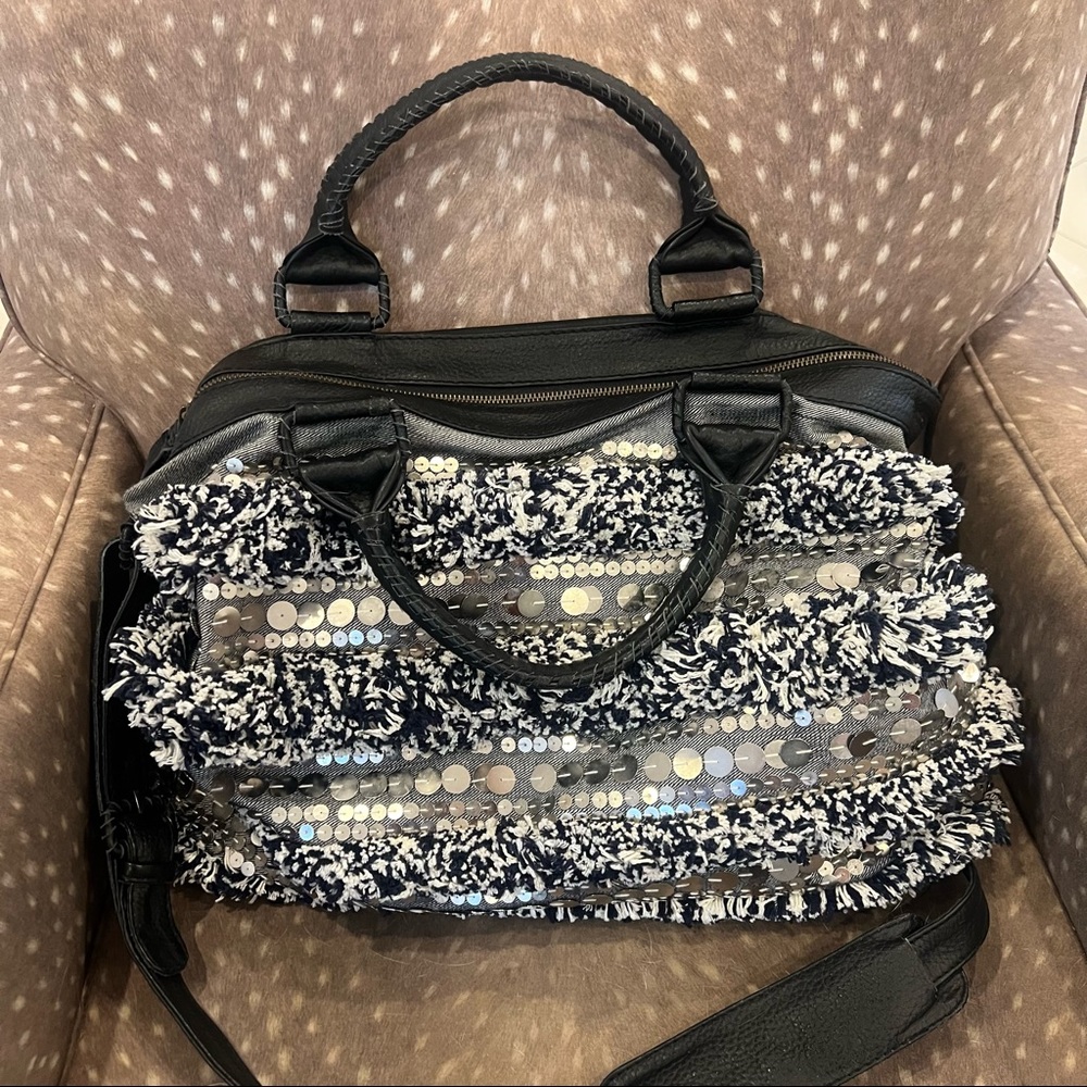 Cleobella Fringe And Sequin Boho Weekender Bag - image 1